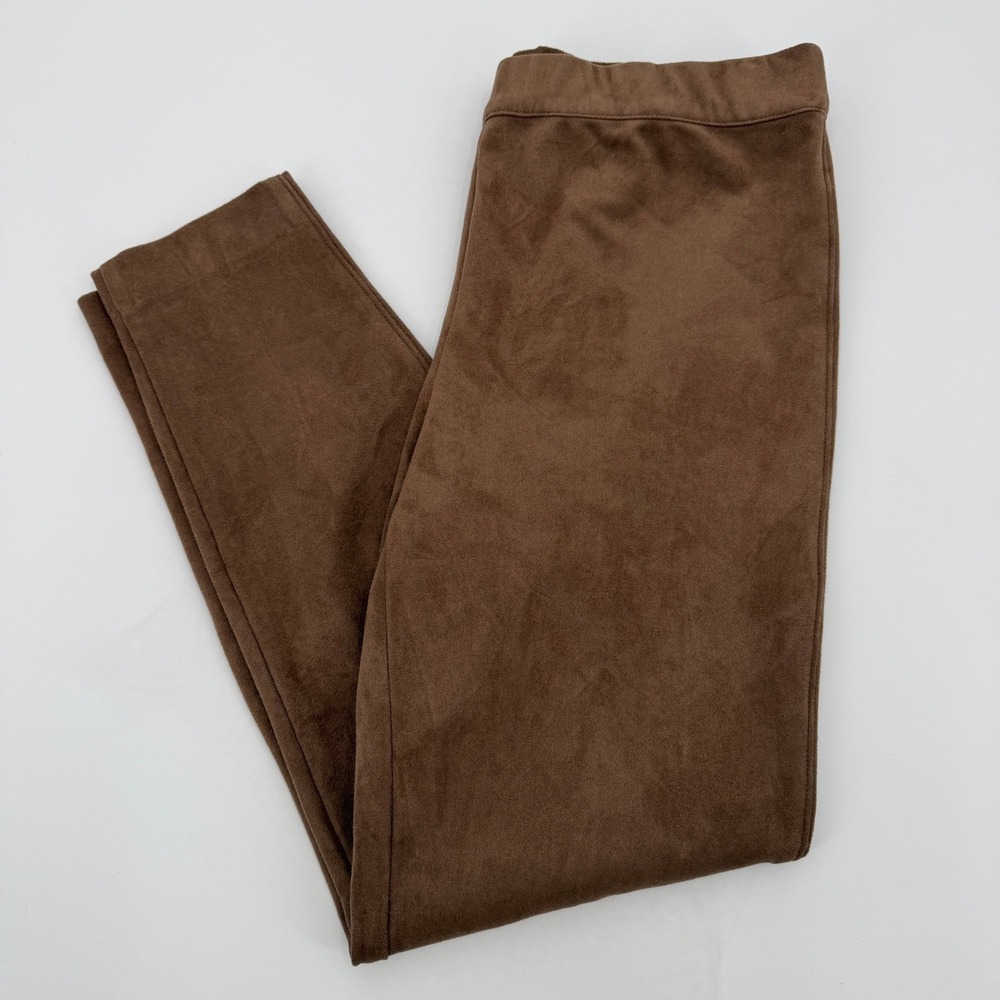 Talbots Petite Acorn Brown Faux Suede Leggings Pull On Slim Pants 8P Earthy